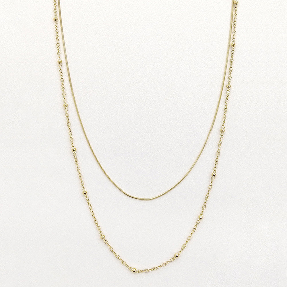 【NEW】ステンレス 2連ボールポイント ロングネックレス