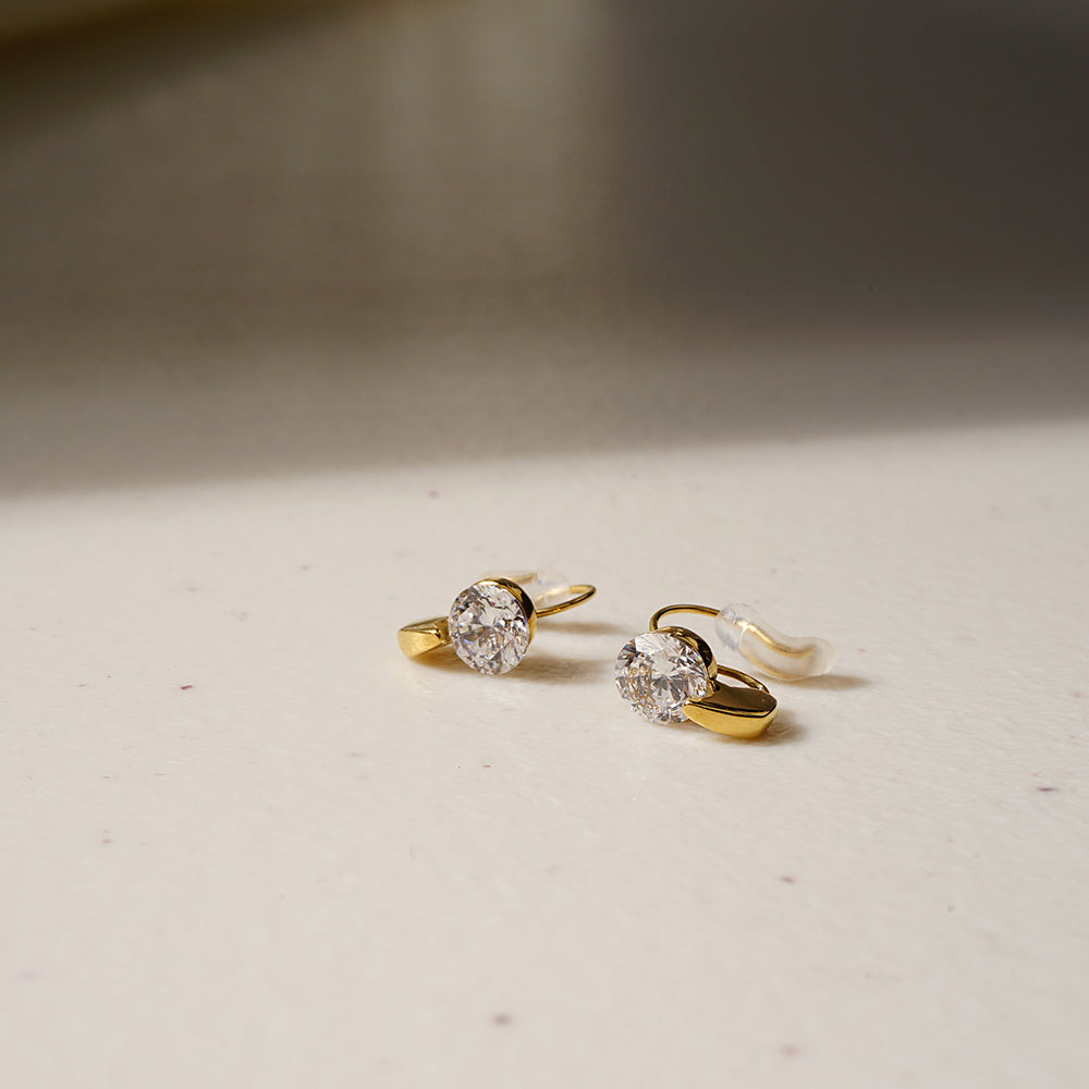 ステンレス 1粒キュービックジルコニア ノンホールピアス