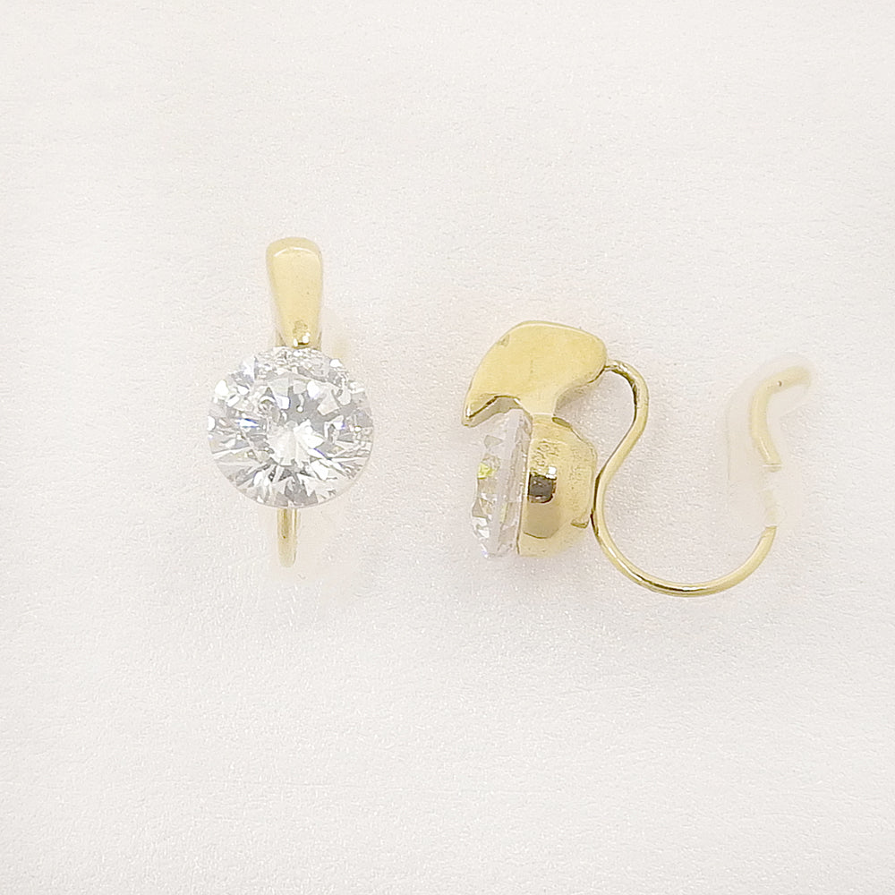 ステンレス 1粒キュービックジルコニア ノンホールピアス