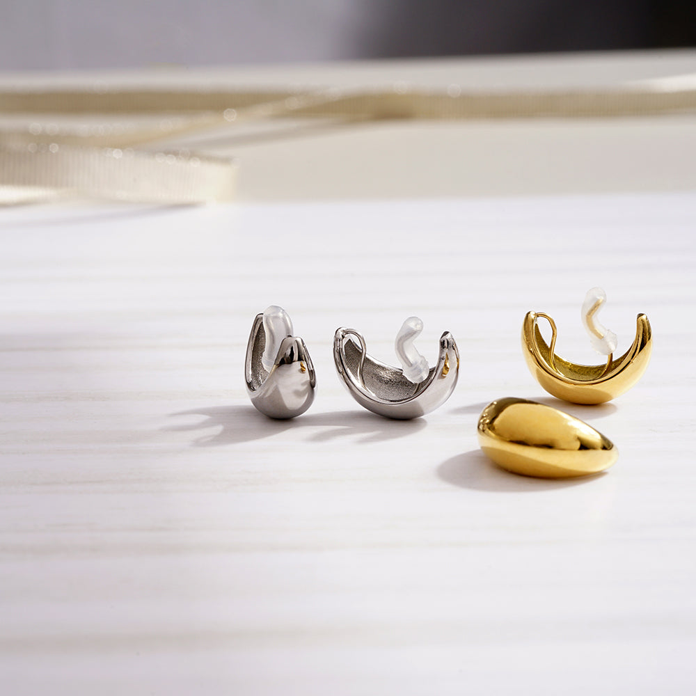 ステンレス ボリュームフープ ノンホールピアス 痛くない イヤリング 金属アレルギー