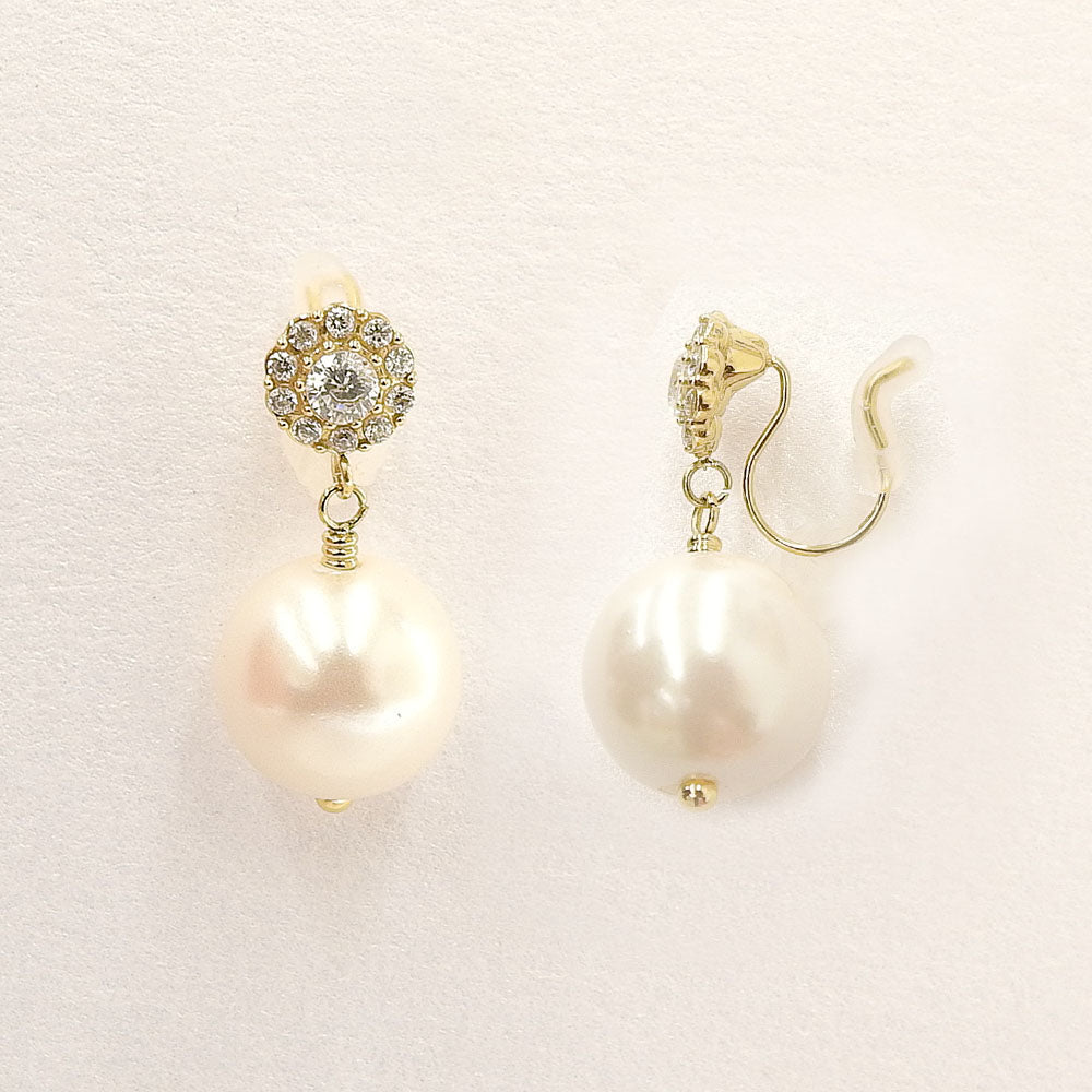 ステンレス パール ノンホールピアス イヤリング パヴェ シリコン 痛くない 華やか フォーマル 上品 金属アレルギー対応 itam