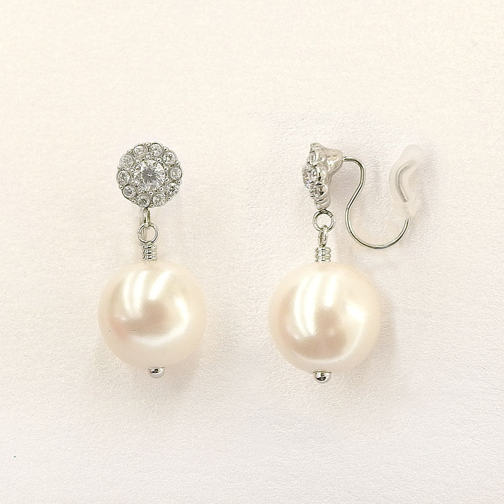ステンレス パール ノンホールピアス イヤリング パヴェ シリコン 痛くない 華やか フォーマル 上品 金属アレルギー対応 itam
