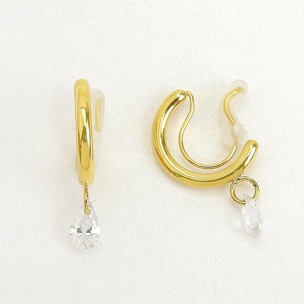 金属アレルギー対応 ステンレス キュービックジルコニア フープノンホールピアス 痛くない イヤリング 金属アレルギー対応