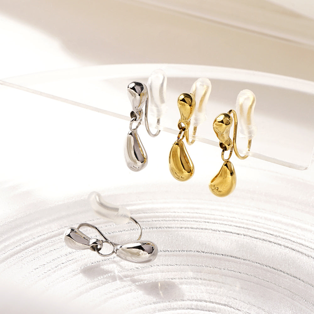 【NEW】【 金属アレルギー対応 】ダブルドロップ ステンレスノンホールピアス