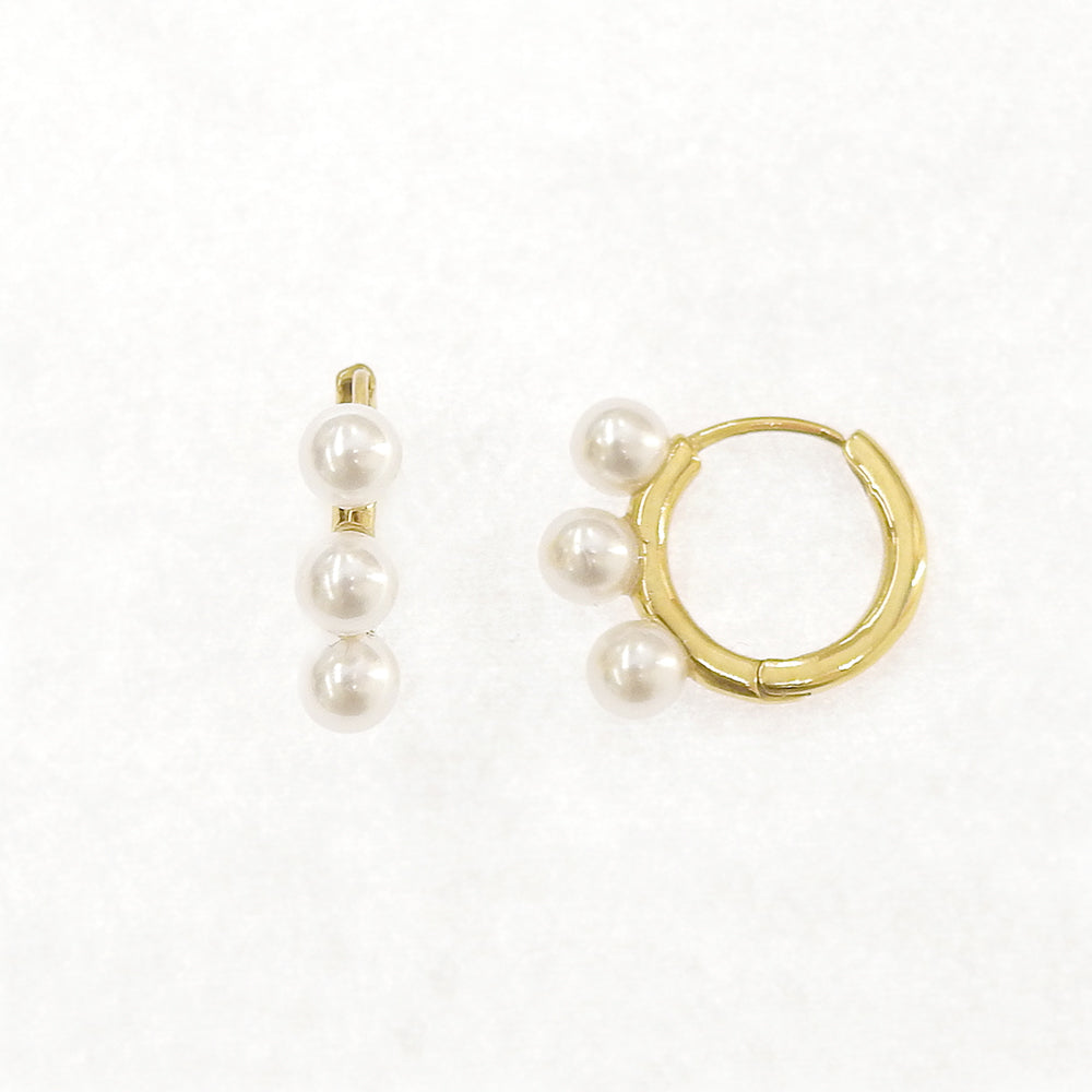 ステンレス 3連パール フープピアス