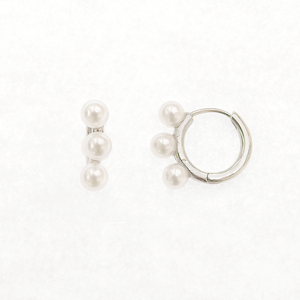 ステンレス 3連パール フープピアス