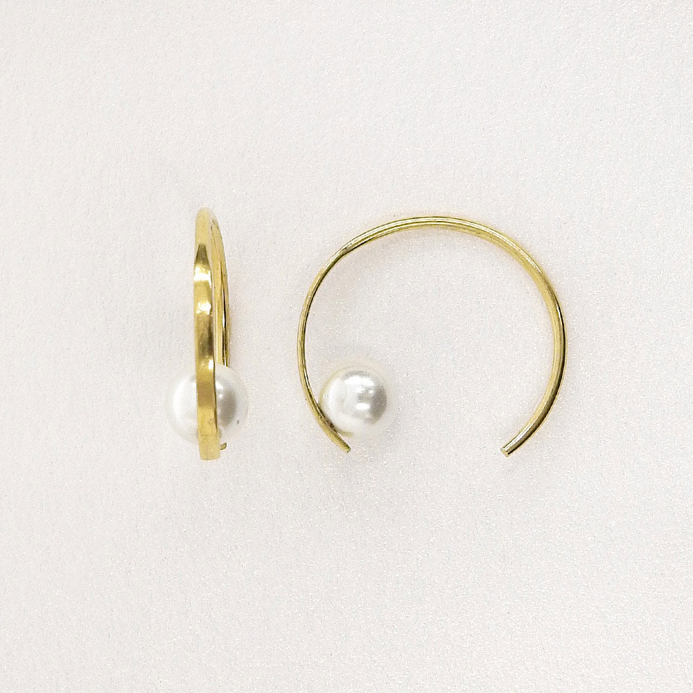 ステンレス キャッチレス パール フープ ピアス フープピアス 金属アレルギー対応 itam