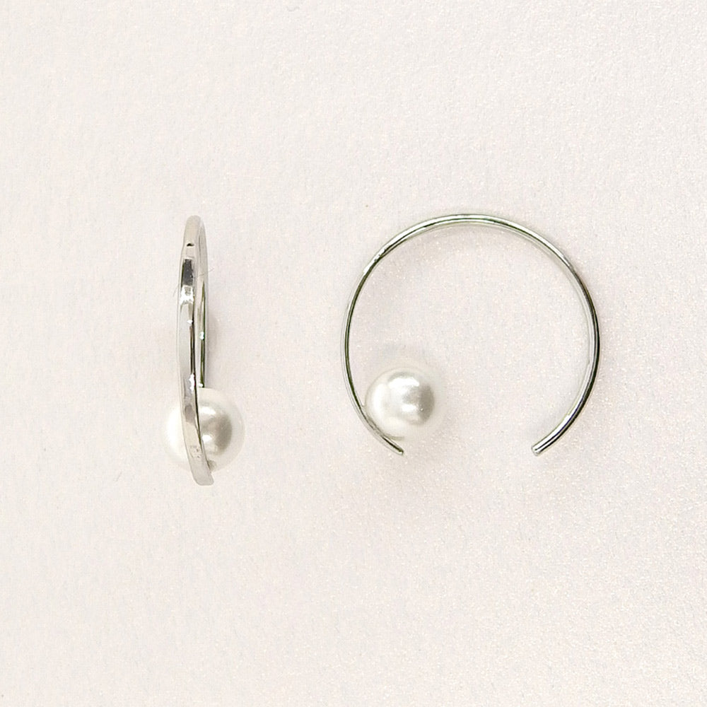 ステンレス キャッチレス パール フープ ピアス フープピアス 金属アレルギー対応 itam