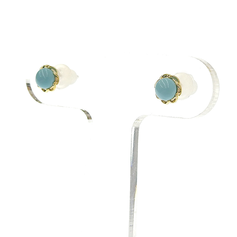 ターコイズ ホワイトムーンストーン ラウンドカボション セラミックポストピアス シリコンキャッチ 上品 小ぶり シンプル 金属アレルギー対応 日本製 itam