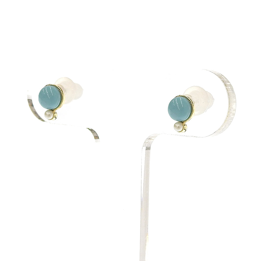 ターコイズ プチパール セラミックポストピアス パール シリコンキャッチ 小ぶり シンプル 金属アレルギー対応 日本製 itam