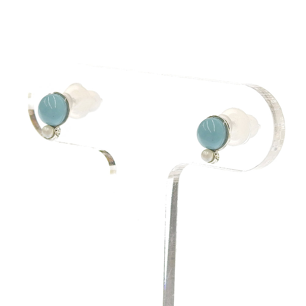 ターコイズ プチパール セラミックポストピアス パール シリコンキャッチ 小ぶり シンプル 金属アレルギー対応 日本製 itam