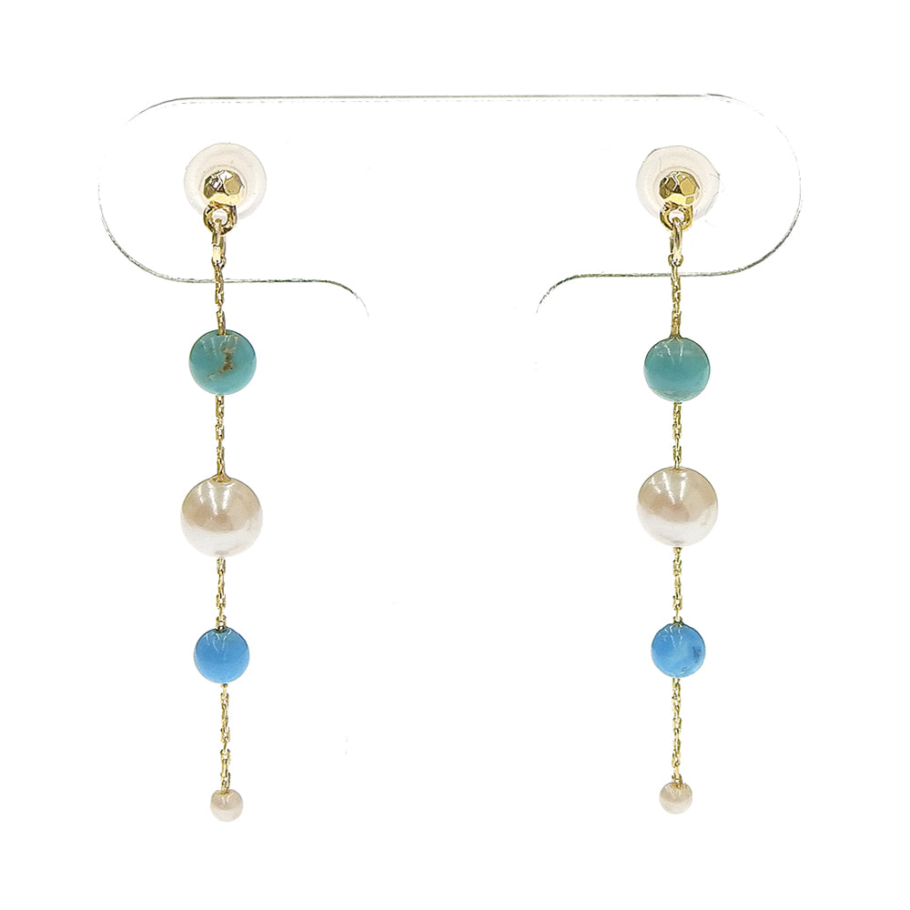 ターコイズ Iライン パール セラミックポストピアス ピアス かわいい 夏 揺れる 浴衣 シリコンキャッチ 金属アレルギー対応 日本製 itam