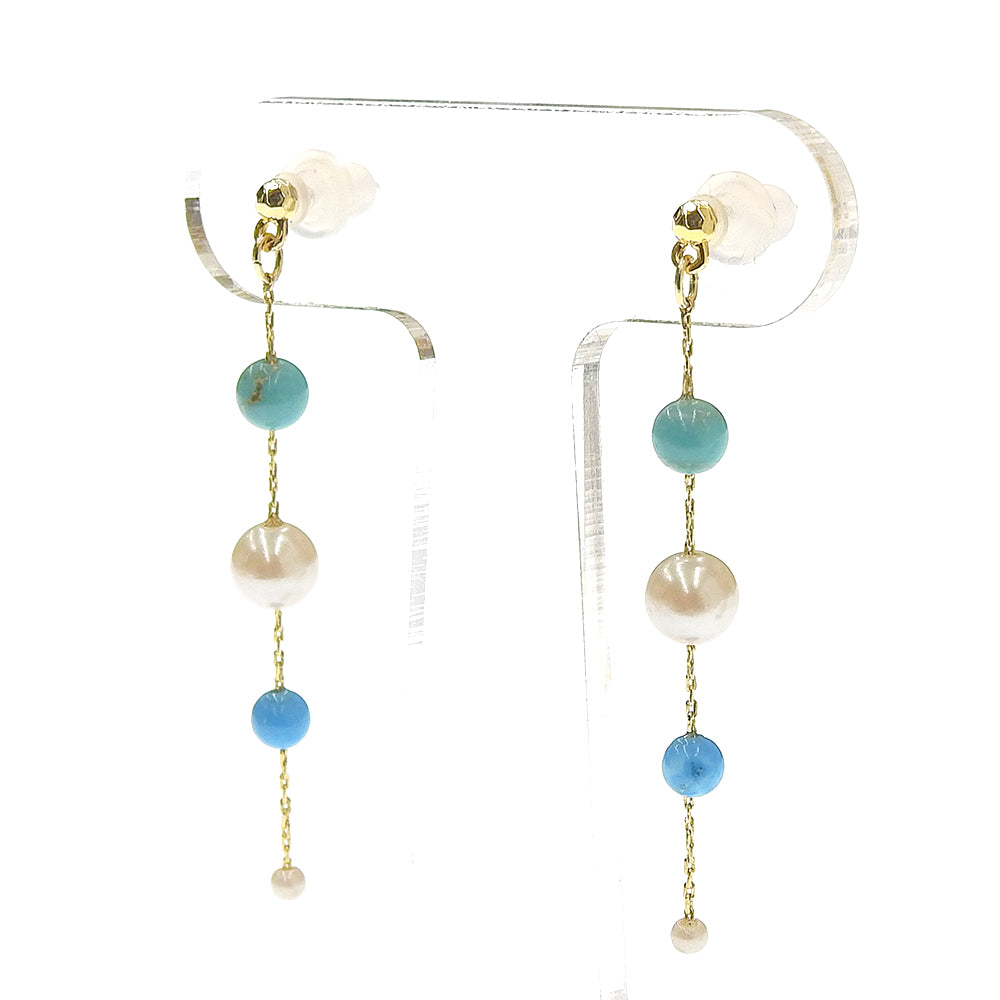 ターコイズ Iライン パール セラミックポストピアス ピアス かわいい 夏 揺れる 浴衣 シリコンキャッチ 金属アレルギー対応 日本製 itam