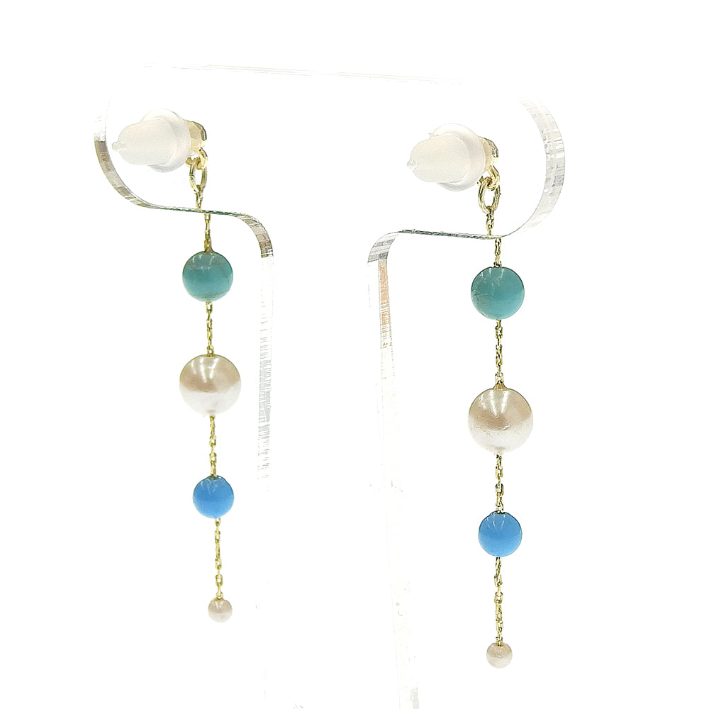 ターコイズ Iライン パール セラミックポストピアス ピアス かわいい 夏 揺れる 浴衣 シリコンキャッチ 金属アレルギー対応 日本製 itam