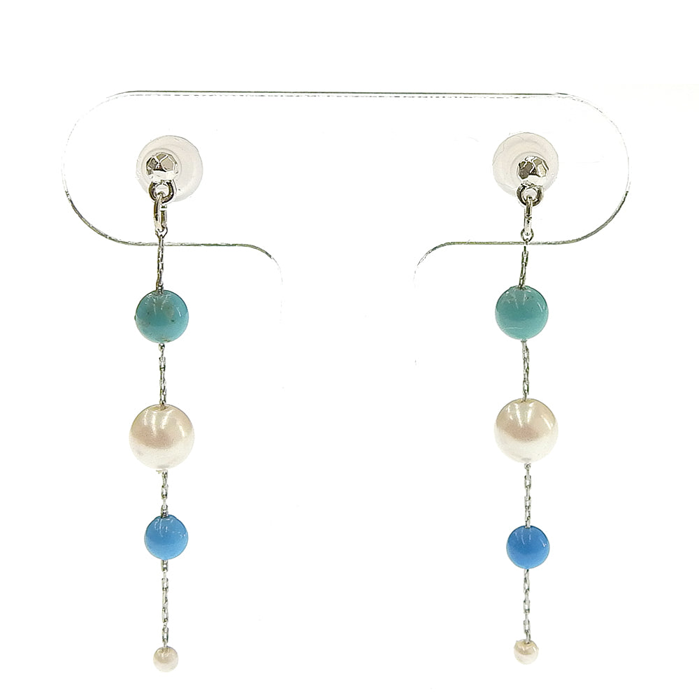 ターコイズ Iライン パール セラミックポストピアス ピアス かわいい 夏 揺れる 浴衣 シリコンキャッチ 金属アレルギー対応 日本製 itam