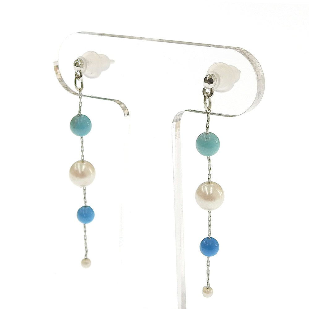 ターコイズ Iライン パール セラミックポストピアス ピアス かわいい 夏 揺れる 浴衣 シリコンキャッチ 金属アレルギー対応 日本製 itam