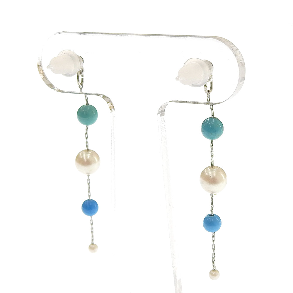 ターコイズ Iライン パール セラミックポストピアス ピアス かわいい 夏 揺れる 浴衣 シリコンキャッチ 金属アレルギー対応 日本製 itam