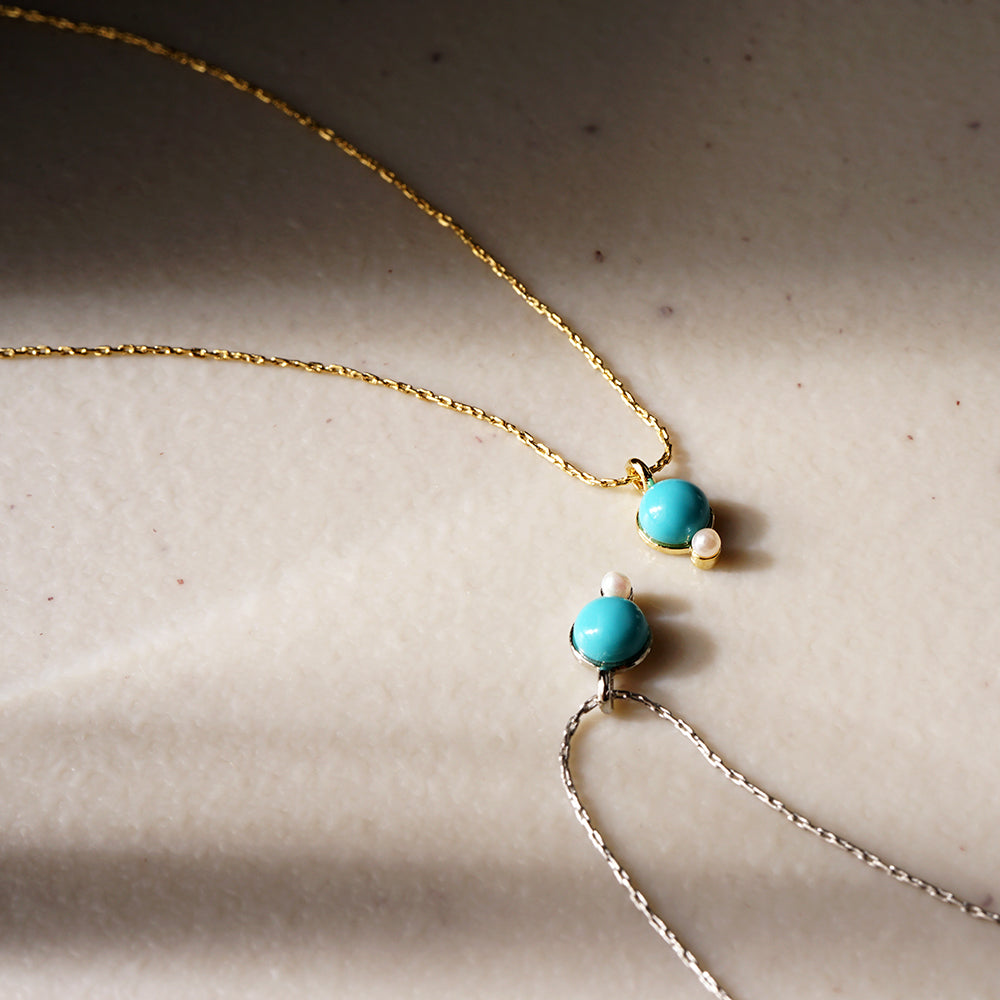 ターコイズ プチパール ネックレス 涼しげ シンプル パール 金属アレルギー対応 日本製 itam