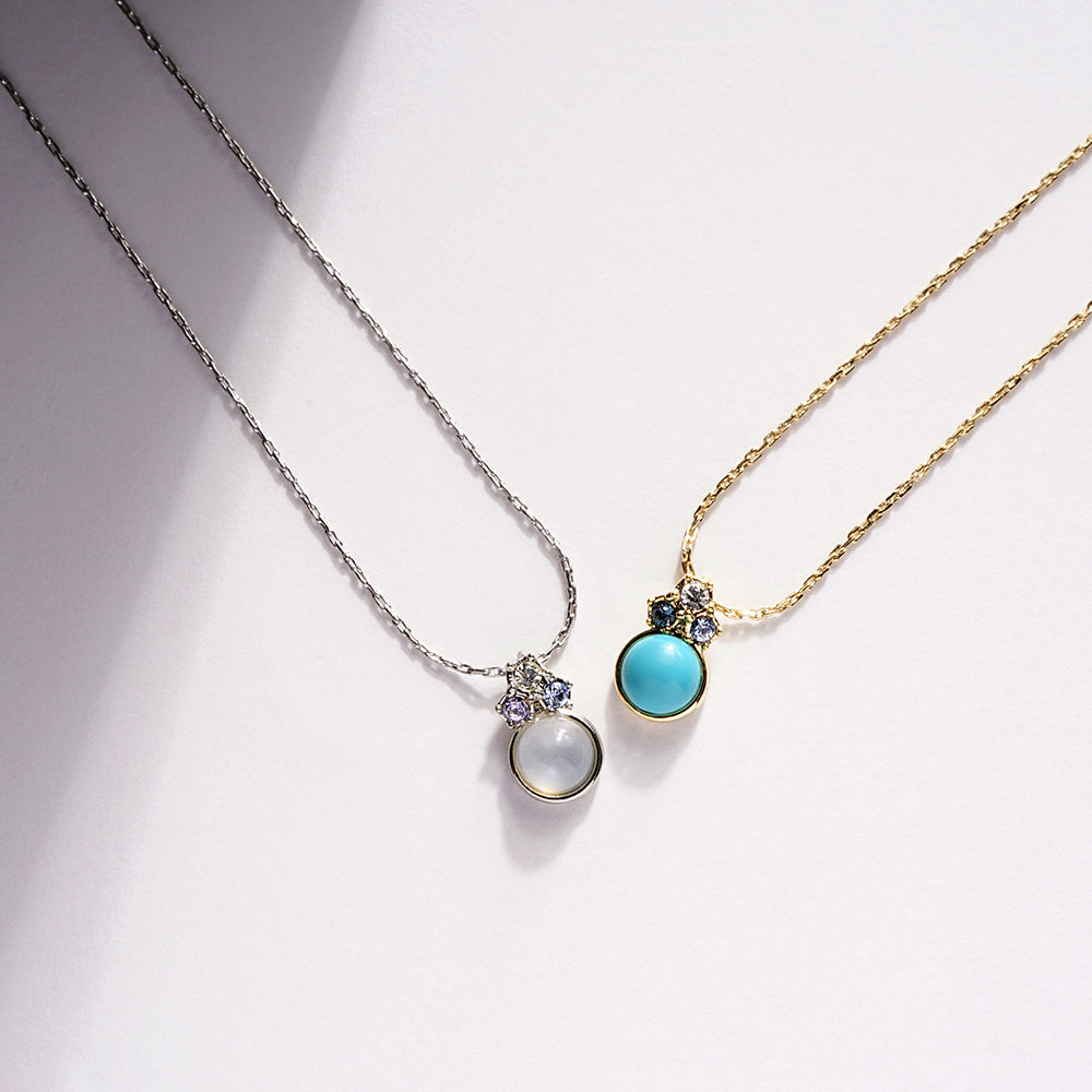 ターコイズ ホワイトムーンストーン ミニカラーストーン ネックレス 涼しげ かわいい 小ぶり 金属アレルギー対応 日本製 itam