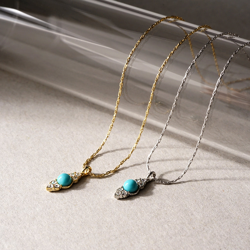 ターコイズ ストーン ネックレス 涼しげ 華やか 小ぶり 金属アレルギー対応 日本製 itam