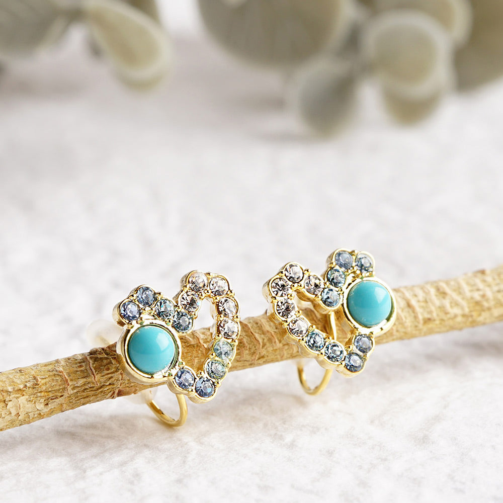 ターコイズ パヴェハート ノンホールピアス