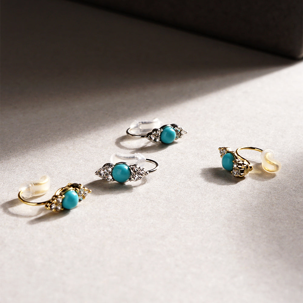 ターコイズ ストーン ノンホールピアス 痛くない イヤリング 上品 フォーマル 金属アレルギー対応 日本製 itam