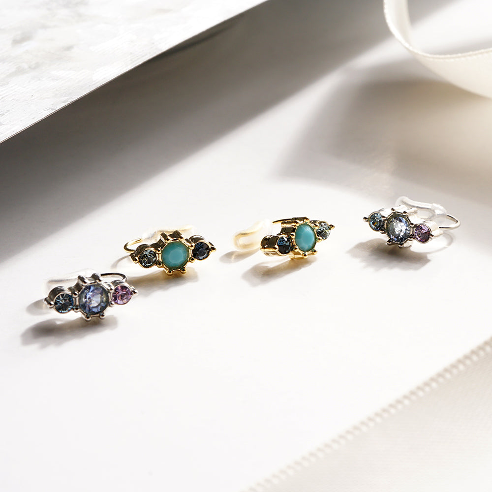 ターコイズ 3カラーストーン ノンホールピアス 痛くない イヤリング 金属アレルギー対応 日本製 itam