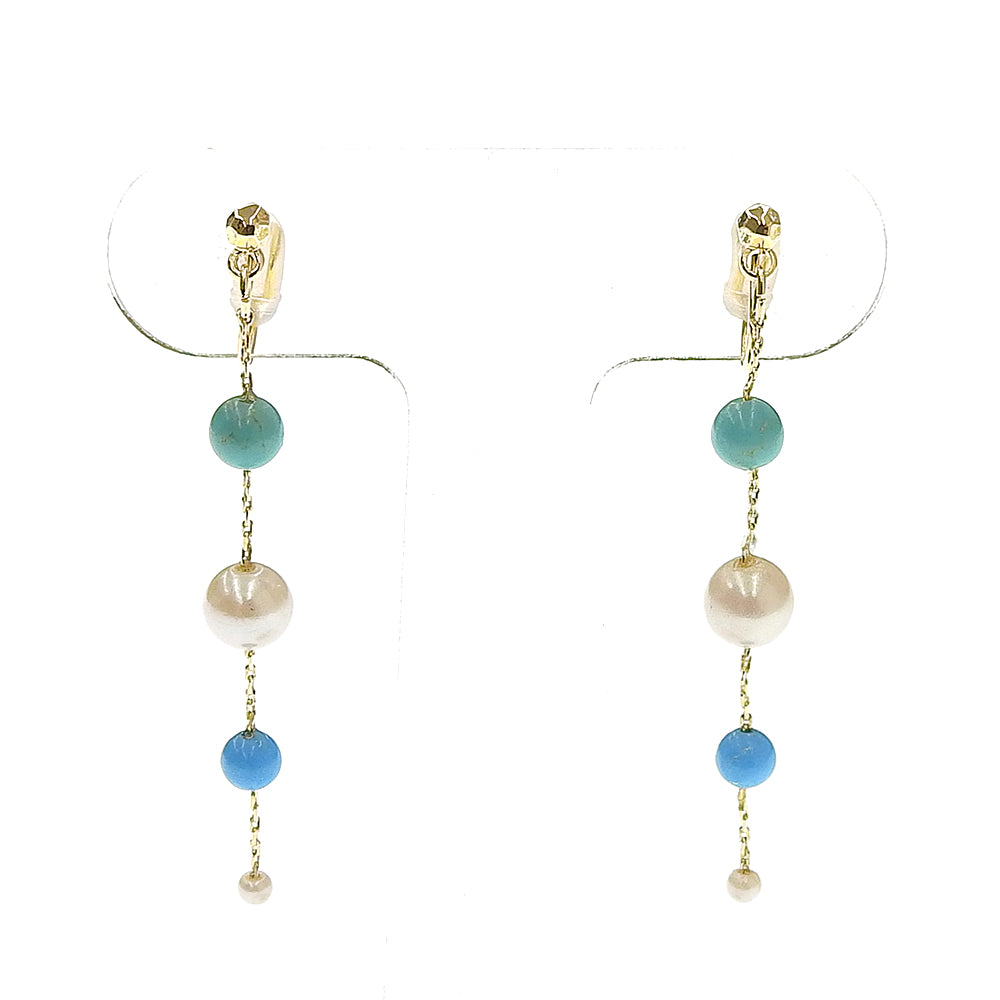 ターコイズ Iライン パール ノンホールピアス 痛くない イヤリング 金属アレルギー対応 日本製 itam 揺れる 浴衣