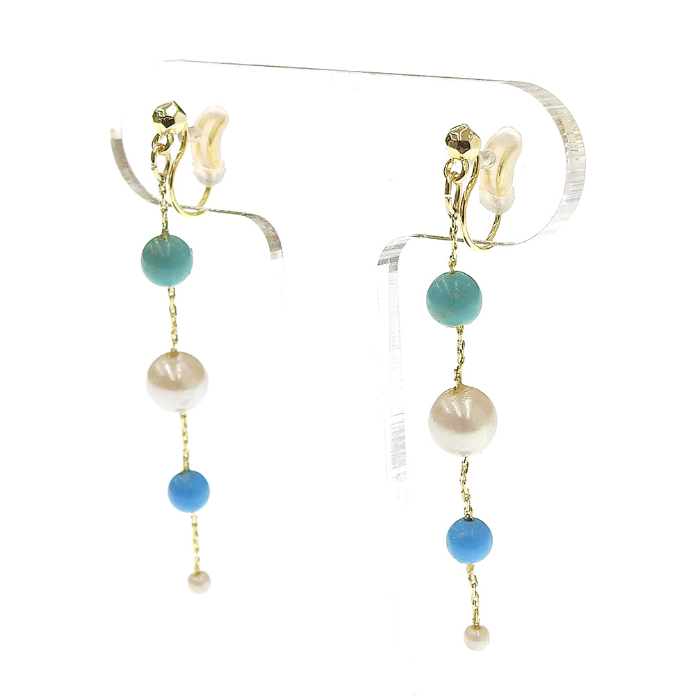 ターコイズ Iライン パール ノンホールピアス 痛くない イヤリング 金属アレルギー対応 日本製 itam 揺れる 浴衣