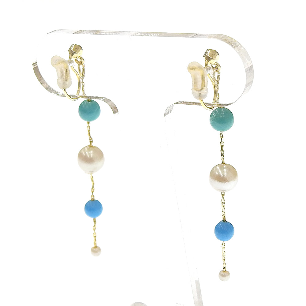 ターコイズ Iライン パール ノンホールピアス 痛くない イヤリング 金属アレルギー対応 日本製 itam 揺れる 浴衣