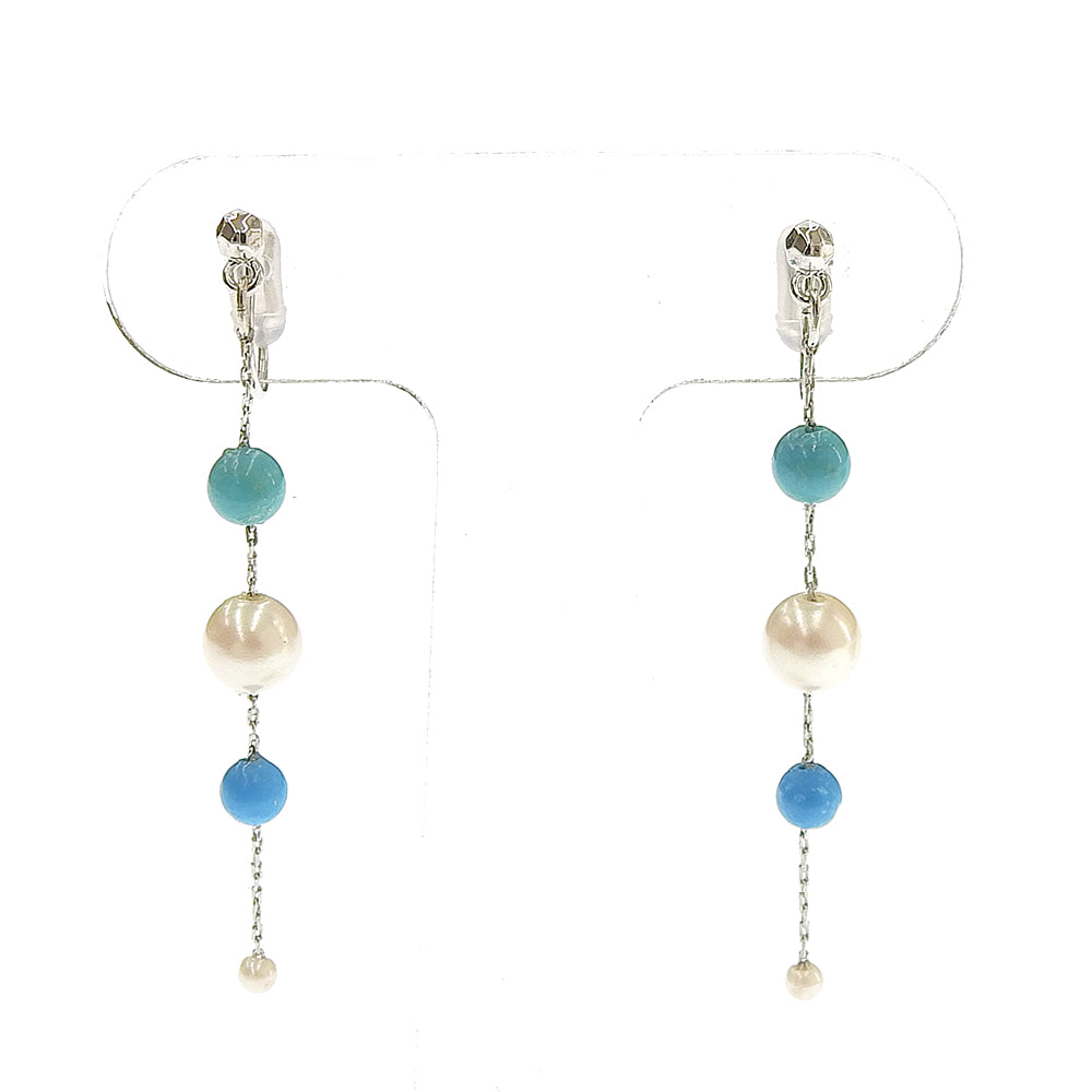 ターコイズ Iライン パール ノンホールピアス 痛くない イヤリング 金属アレルギー対応 日本製 itam 揺れる 浴衣