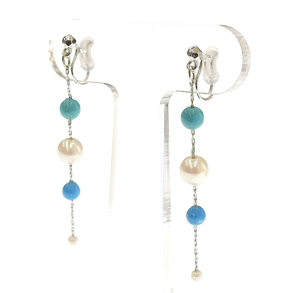 ターコイズ Iライン パール ノンホールピアス 痛くない イヤリング 金属アレルギー対応 日本製 itam 揺れる 浴衣