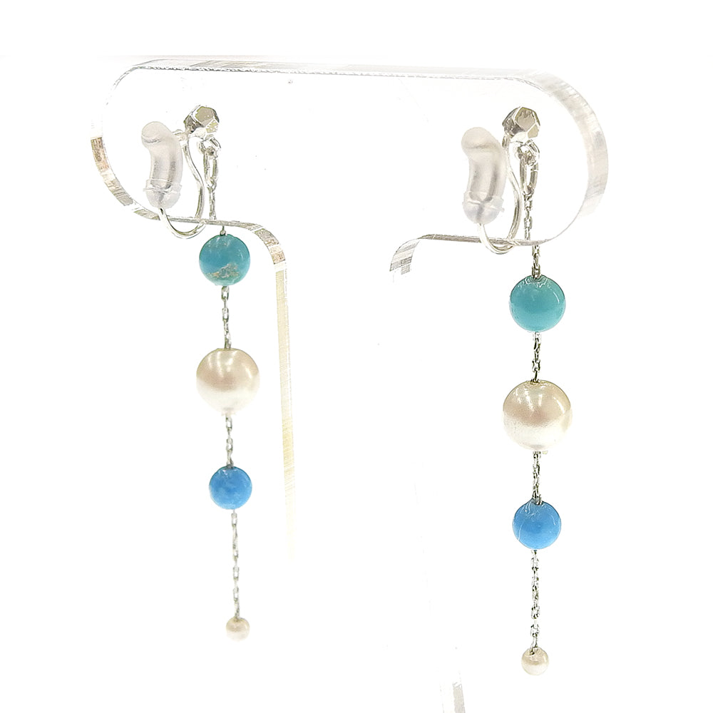 ターコイズ Iライン パール ノンホールピアス 痛くない イヤリング 金属アレルギー対応 日本製 itam 揺れる 浴衣