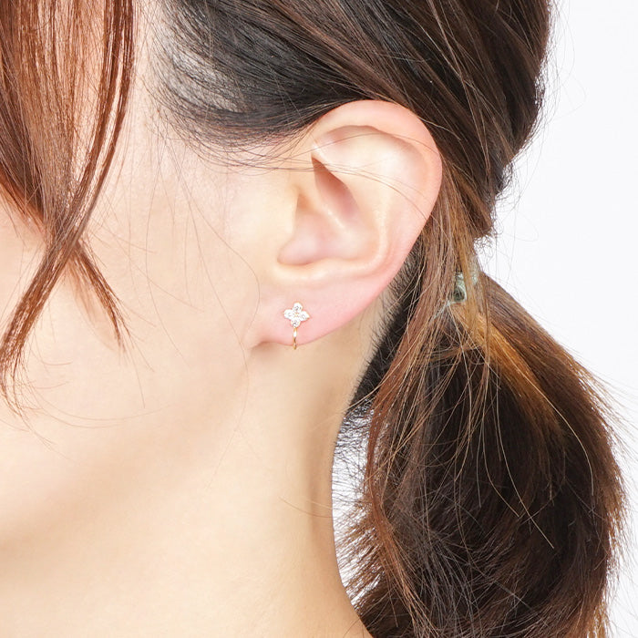 【NEW Color】キュービックジルコニア フラワー ノンホールピアス