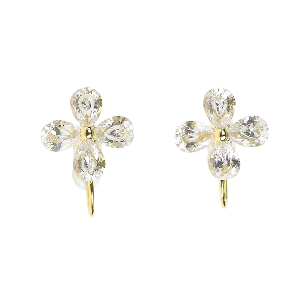 キュービックジルコニア フラワーノンホールピアス 痛くない イヤリング 金属アレルギー対応 日本製 itam ピアスみたいに見える