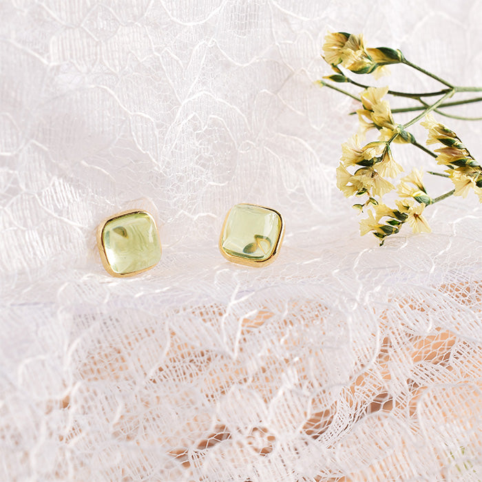 カラーストーンスクエア ノンホールピアス 痛くない イヤリング 金属アレルギー対応 日本製 itam ピアスみたいに見える