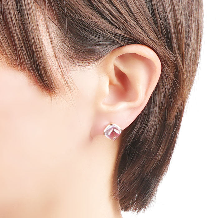 カラーストーンスクエア ノンホールピアス 痛くない イヤリング 金属アレルギー対応 日本製 itam ピアスみたいに見える