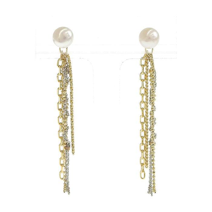 一粒淡水パール ロングチェーン ピアス