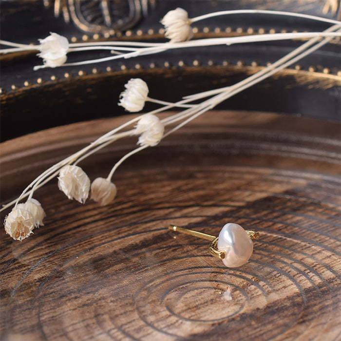 Natural stone 淡水パール シングルピアス