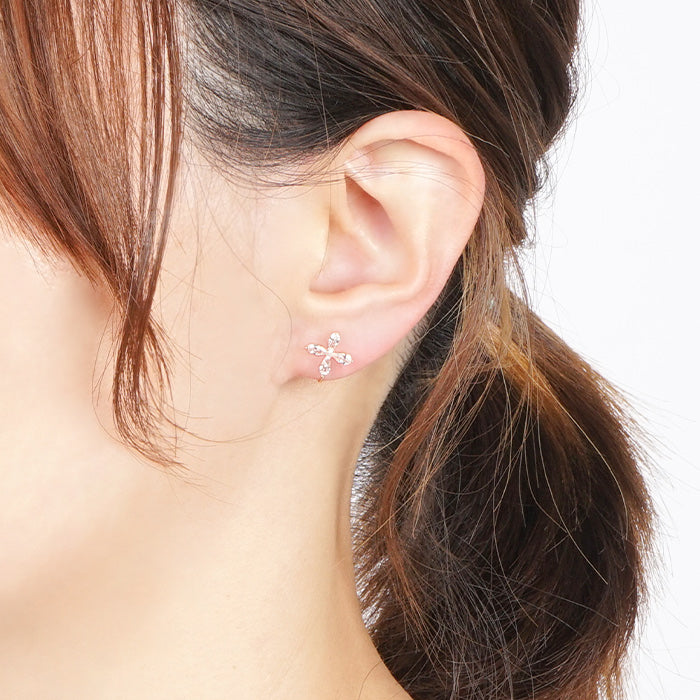 【NEW Color】キュービックジルコニア フラワー ノンホールピアス