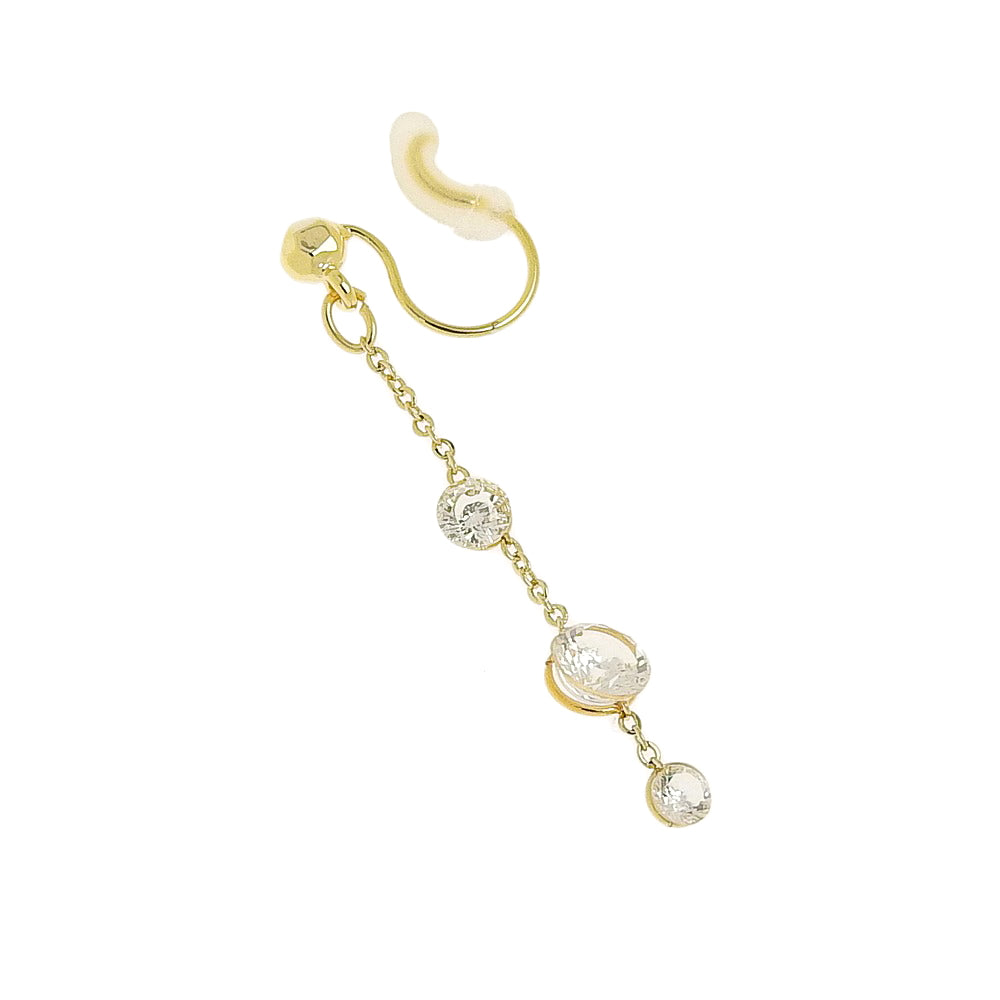 【8/20再入荷】【itam人気商品】3連キュービックジルコニア ノンホールピアス ゴールド