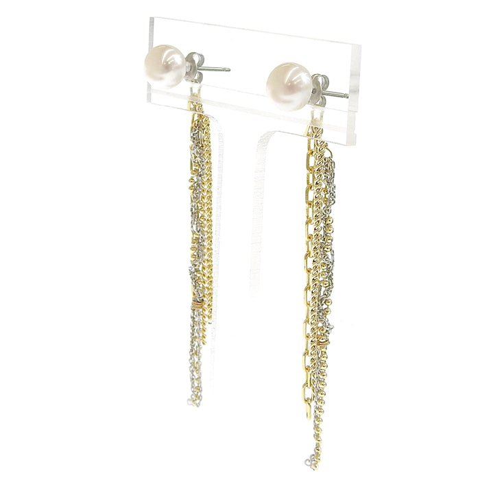 一粒淡水パール ロングチェーン ピアス