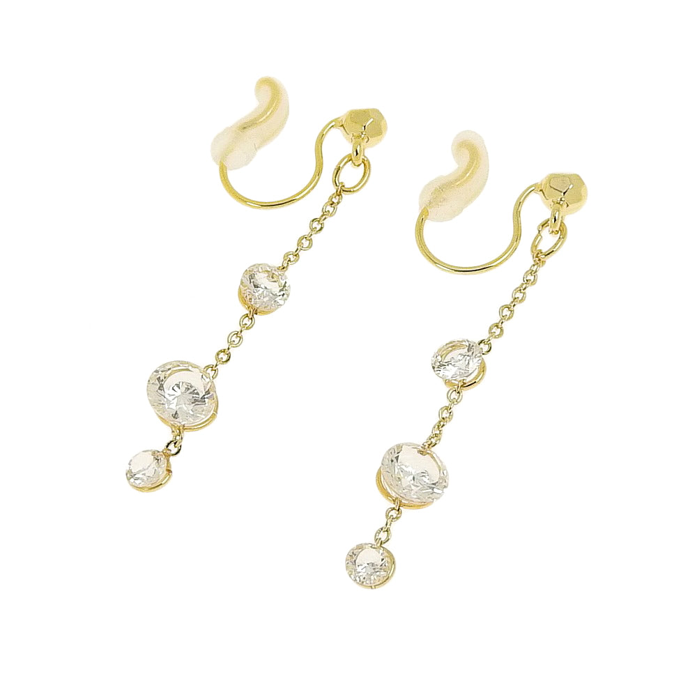 【8/20再入荷】【itam人気商品】3連キュービックジルコニア ノンホールピアス ゴールド