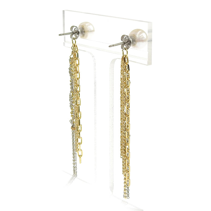 一粒淡水パール ロングチェーン ピアス