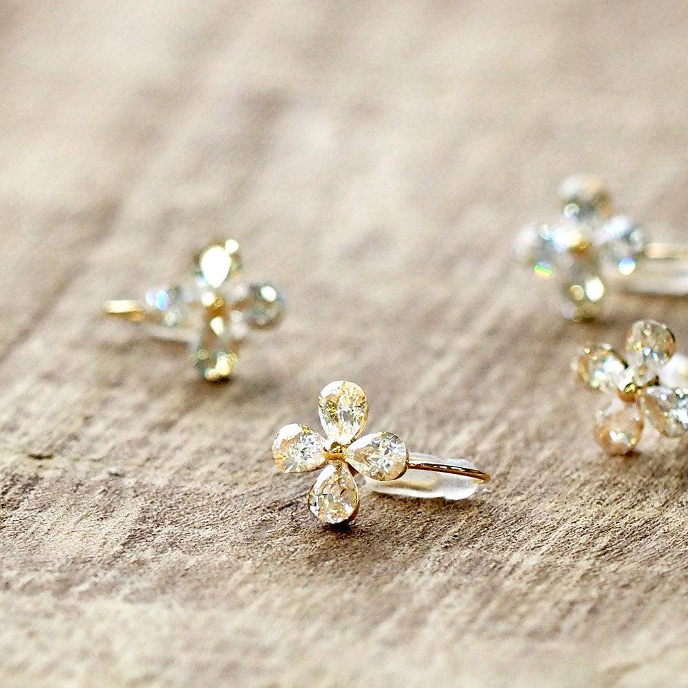 キュービックジルコニア フラワーノンホールピアス ノンホールピアス 痛くない イヤリング 金属アレルギー