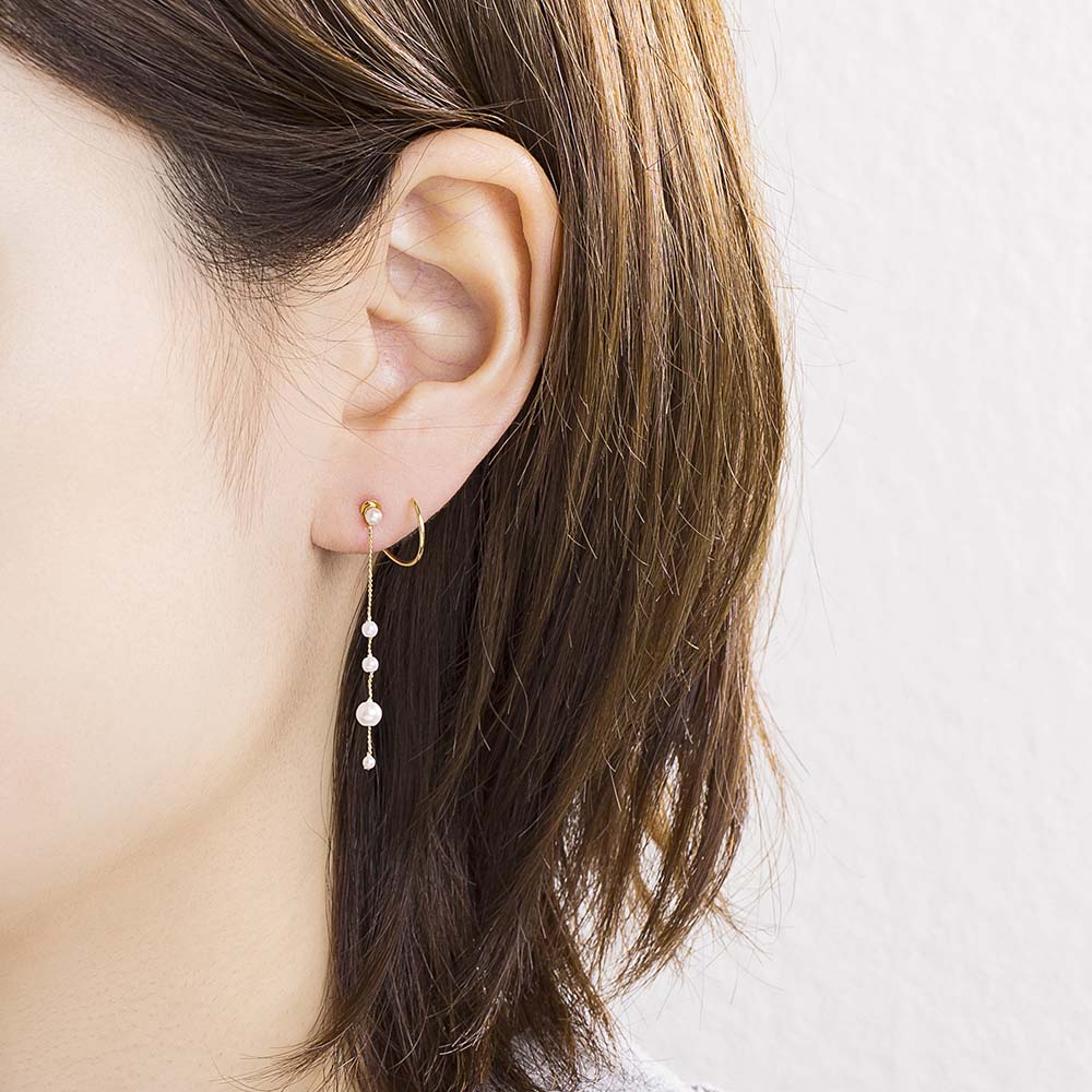 パールチェーン スパイラルダブルピアス