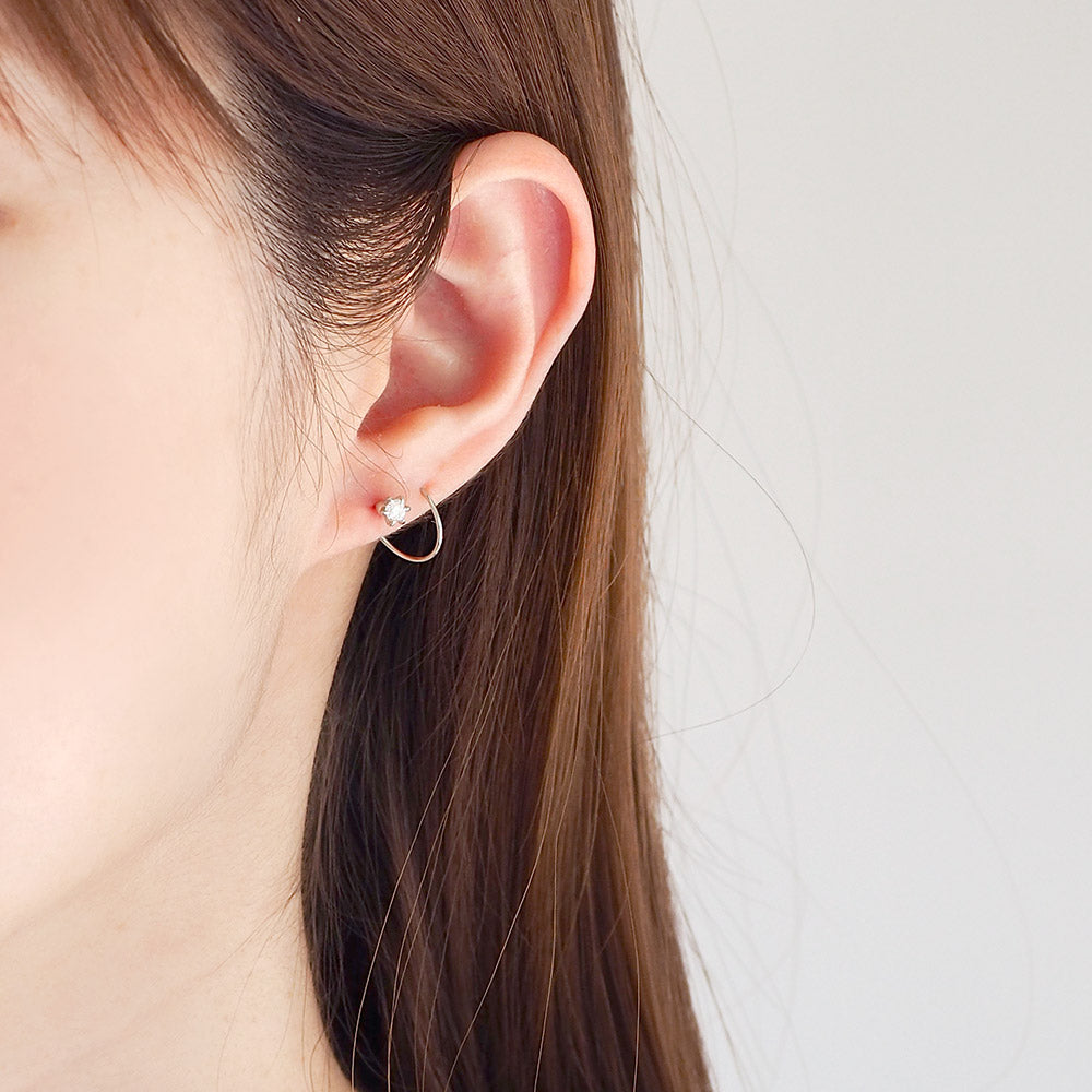 1粒キュービックジルコニア スパイラルダブルピアス シルバー