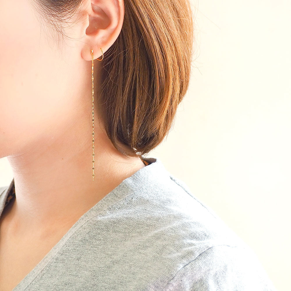 ロングチェーン スパイラルダブルピアス