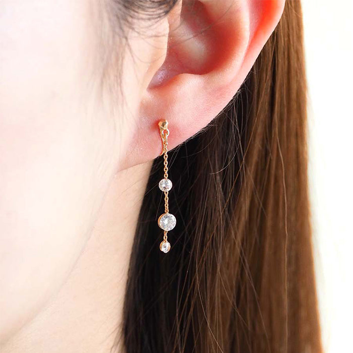 【8/20再入荷】3連キュービックジルコニアノンホールピアス ヌードゴールド