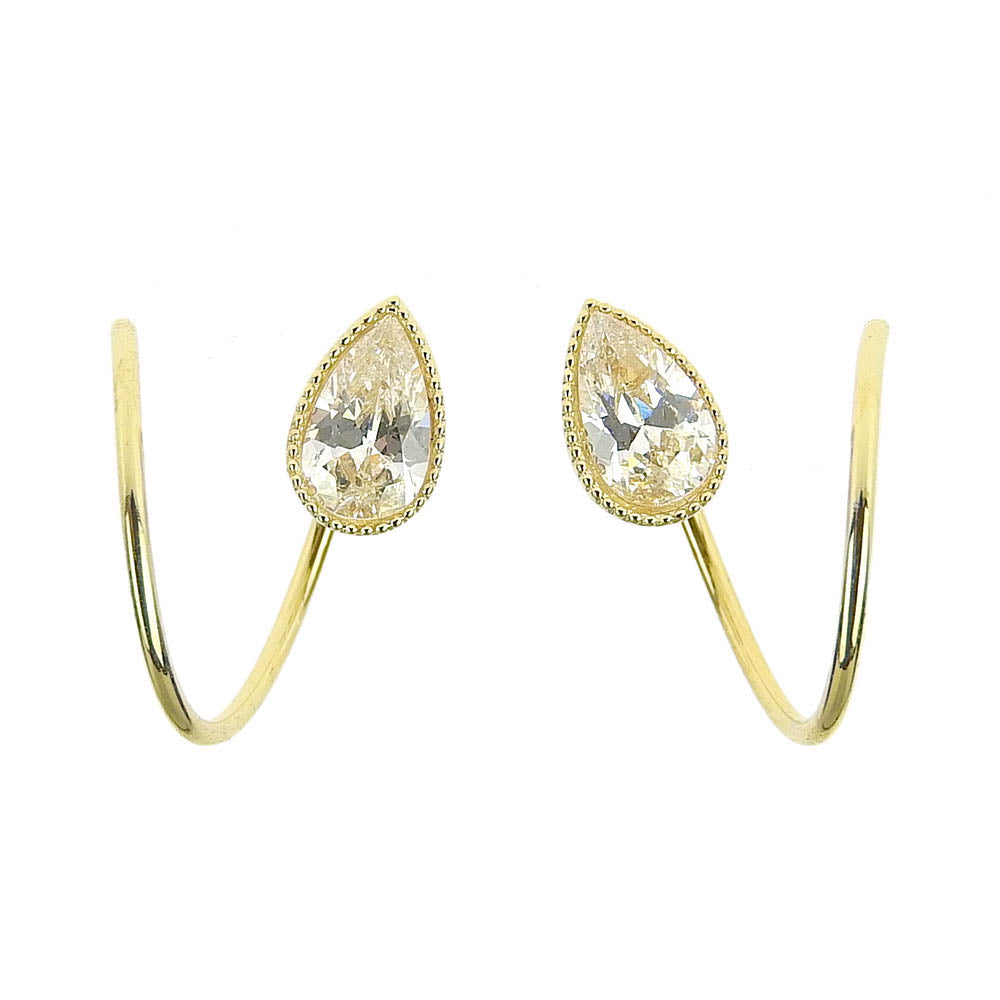 ティアドロップキュービックジルコニア スパイラルダブルピアス